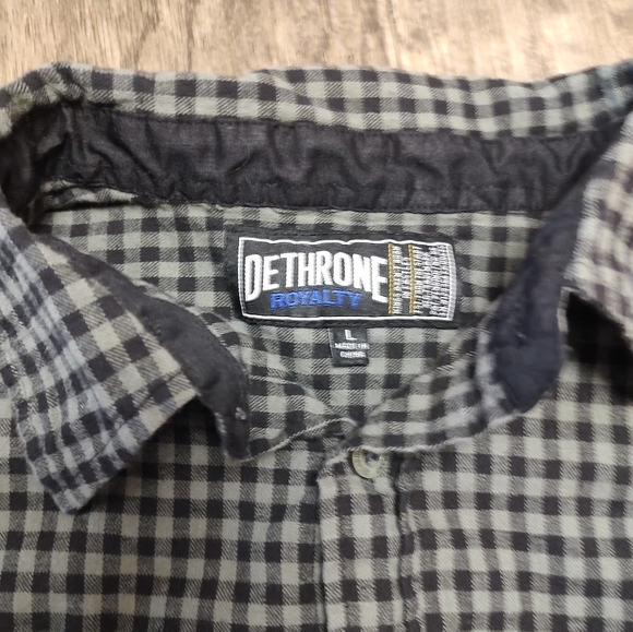 Dethrone Royalty Brand black & Gray check Flannel Shirt Men's Size L - Picture 2 of 10